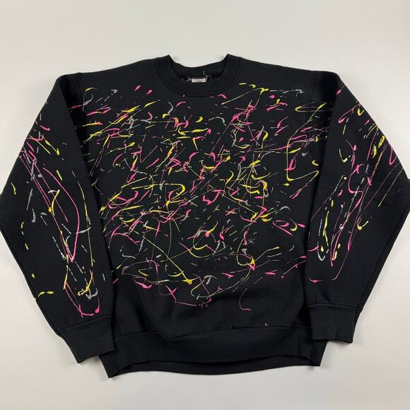 Vintage Abstract Splatter Paint Artist Yellow Pink Black 90s Crewneck Size XL - Picture 5 of 8